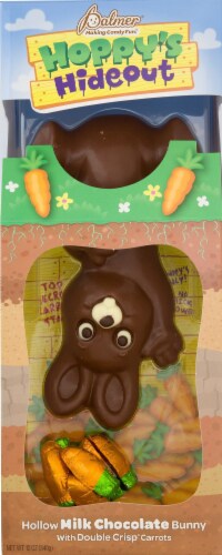 Palmer Hoppy's Hideout Hollow Milk Chocolate Bunny with Double Crisp Chocolate Carrots Perspective: front
