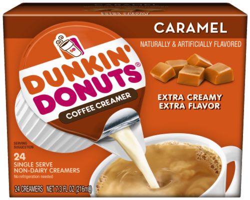 Dunkin' Donuts Caramel Non-Dairy Single-Serve Creamers Perspective: front