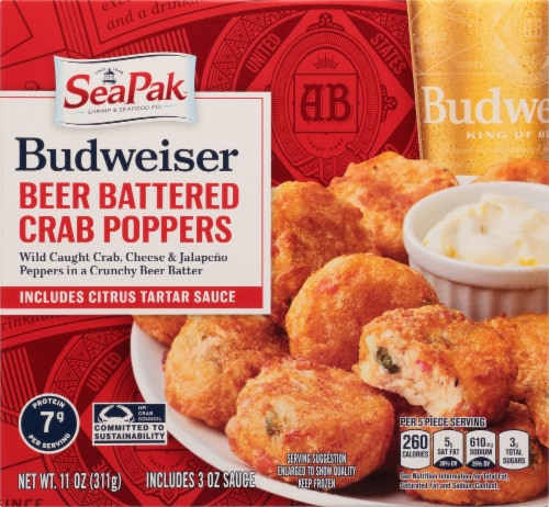 SeaPak Budweiser Beer Battered Crab Poppers Perspective: front