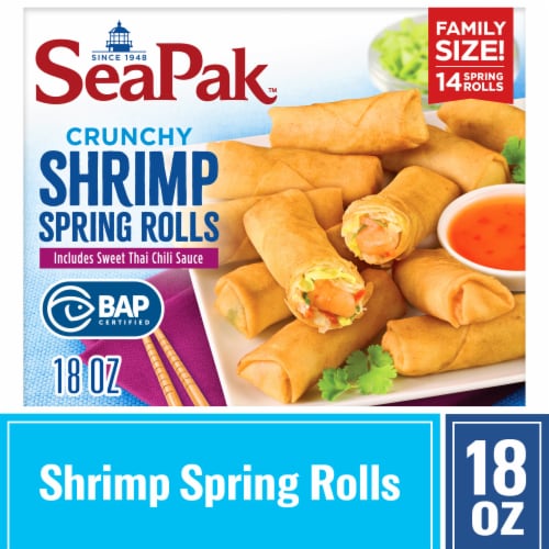 SeaPak Crunchy Shrimp Spring Rolls with Sweet Chili Sauce Perspective: front