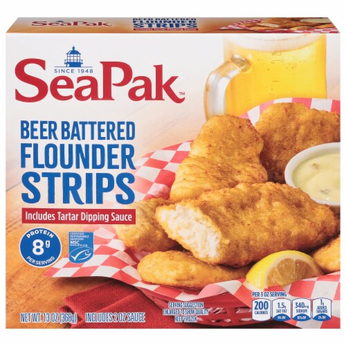 SeaPak™ Beer Battered Flounder Strips Perspective: front