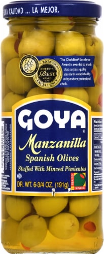 Goya Manzanilla Spanish Olives Stuffed with Minced Pimientos Perspective: front