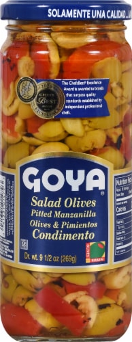 Goya Salad Olives Condimento Manzanilla Olives & Pimentos Perspective: front