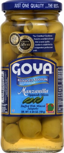 Goya Reduced Sodium Jalapeno Stuffed Spanish Olives Perspective: front