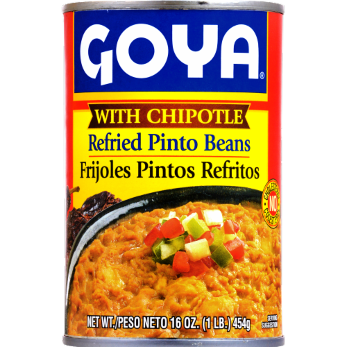 Goya Refried Pinto Beans with Chipotle Perspective: front