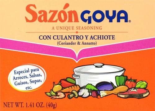 Sazon Goya Coriander and Annatto Seasoning Perspective: front