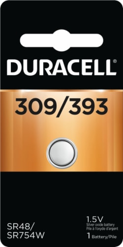 Duracell 309/393 Silver Oxide Specialty Battery Perspective: front