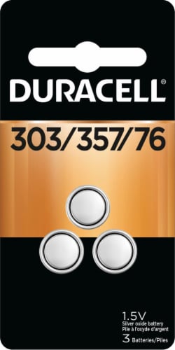 Duracell® 303/357/76 Silver Oxide Button Batteries Perspective: front