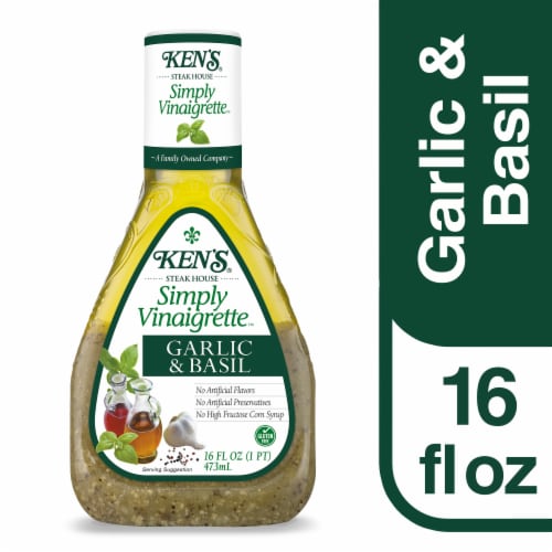 Ken's Steak House Simply Vinaigrette Garlic & Basil Salad Dressing Perspective: front