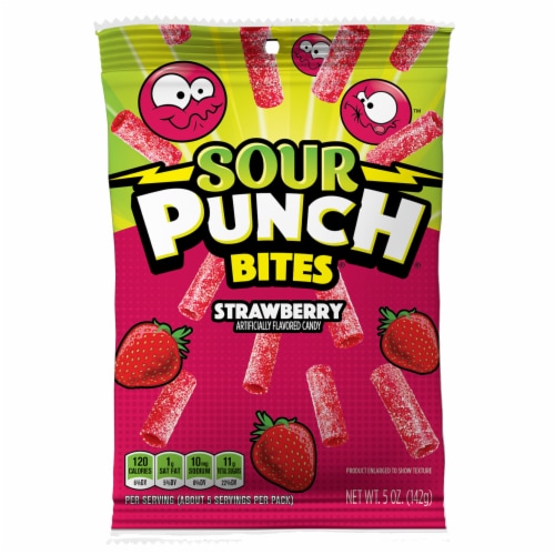 Sour Punch Chewy Strawberry Fruit Flavored Candy Bites Perspective: front