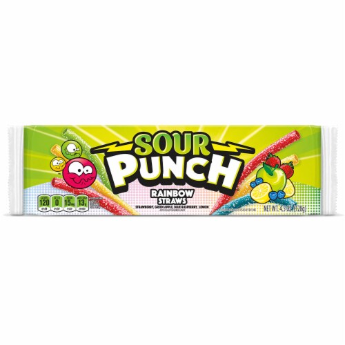Sour Punch King Size Chewy Rainbow Candy Straws Perspective: front