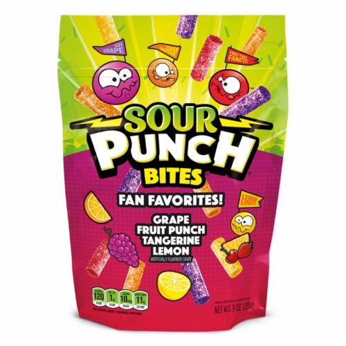 Sour Punch 9064023 9 oz Bites Assorted Color Candy - Pack of 12 Perspective: front