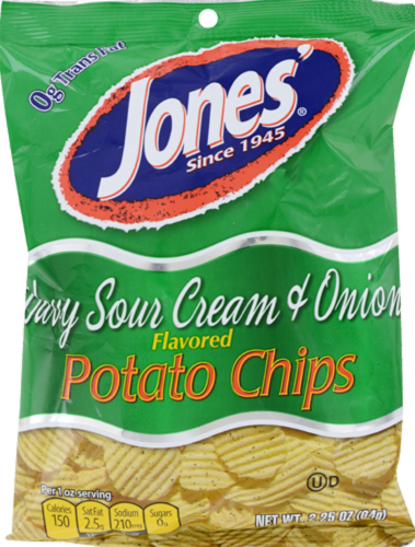 Jones' Wavy Sour Cream & Onion Flavored Potato Chips Perspective: front