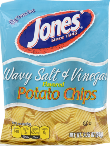 Jones' Wavy Salt & Vinegar Flavored Potato Chips Perspective: front