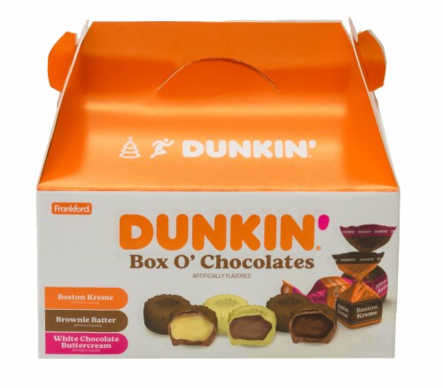 Frankford® Dunkin'® Box O' Chocolates Holiday Candy Perspective: front
