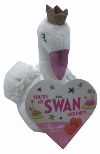 Frankford Swan Plush w/Gummy Heart Box Perspective: front