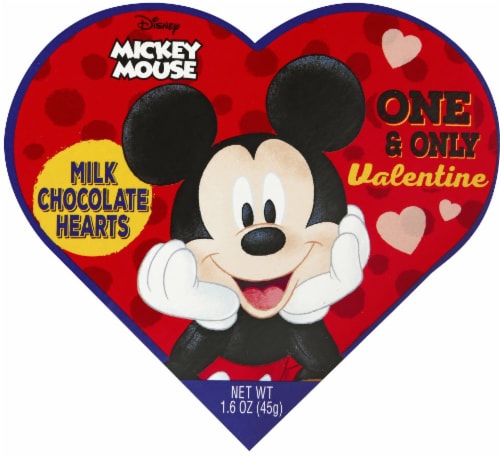 Disney Mickey Mouse Milk Chocolates in Heart Shaped Box Perspective: front