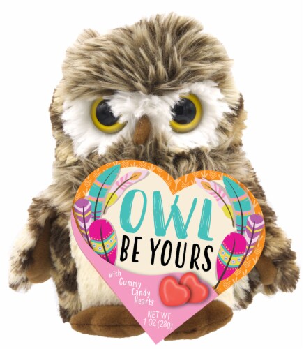 Frankford Owl Plush with Gummy Candy Heart Box Perspective: front