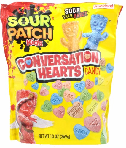 Sour Patch Conversation Hearts Perspective: front