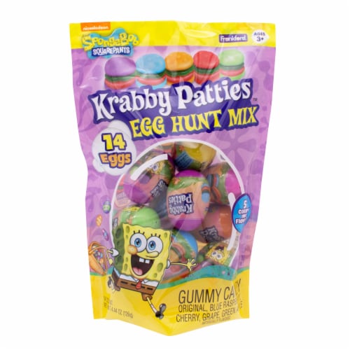 Frankford Spongebob Squarepants Krabby Patties™ Egg Hunt Mix Gummy Easter Candy Bag Perspective: front