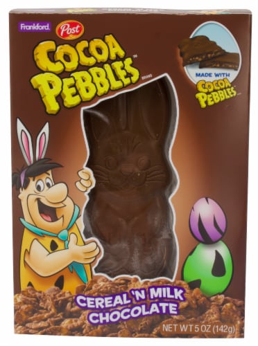 Cocoa Pebbles Cereal 'N Milk Chocolate Easter Bunny Perspective: front