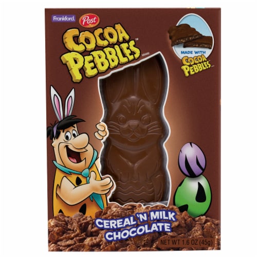 Frankford Post Cocoa Pebbles Cereal 'N Milk Chocolate Bunny Perspective: front
