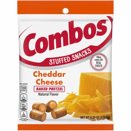 Combos Stuffed Snacks Cheddar Cheese Baked Pretzel Snacks Perspective: front