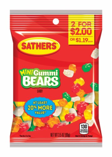 Sathers Mini Fruit Gummy Bears 3-1/2 oz. - Case Of: 12; Perspective: front