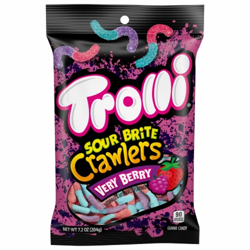 Trolli Sour Brite Crawlers Very Berry Sweet And Sour Gummy Worms Candy Bag Perspective: front