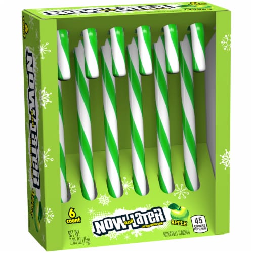 Now & Later Apple Flavored Candy Canes 6 Count Perspective: front