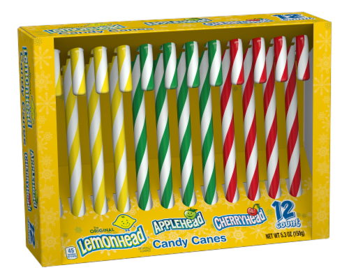 Lemonhead Flavored Candy Canes Variety Pack 12 Count Perspective: front