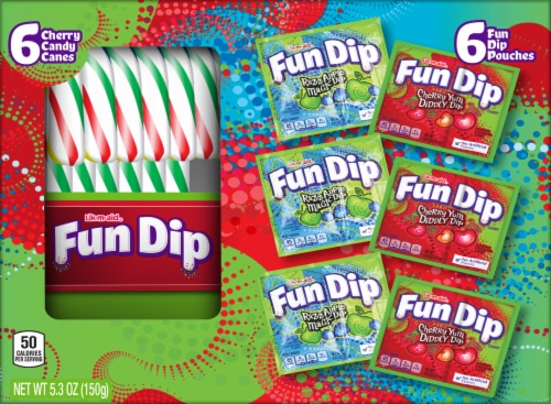 Fun Dip Holiday Cherry Candy Canes and Pouches 12 Piece Perspective: front