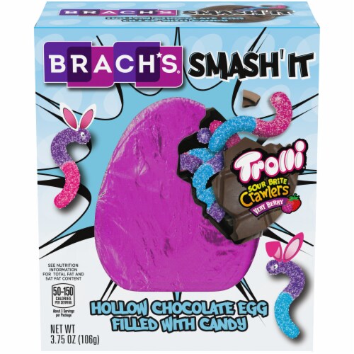 Brach's Smash It Hollow Chocolate Egg with Trolli Sour Brite Very Berry Crawlers Perspective: front