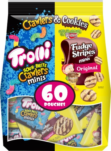 FERRARA® Trolli® Sour Brite Crawlers Candy & Keebler Fudge Stripes Cookies Variety Pack Perspective: front