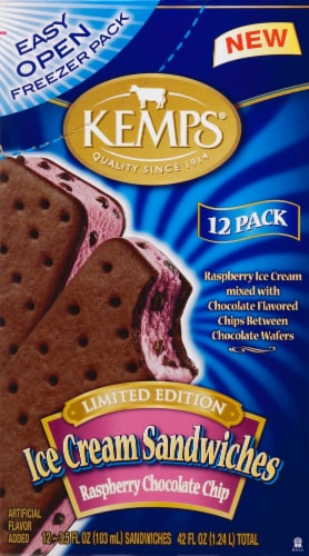 Kemps® Raspberry Chocolate Chip Ice Cream Sandwiches Perspective: front