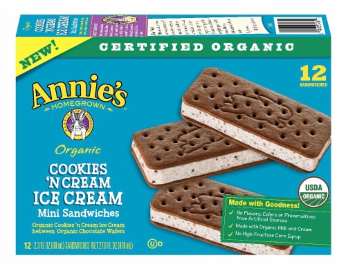 Annie's™ Organic Cookies 'N Cream Ice Cream Mini Sandwiches Perspective: front