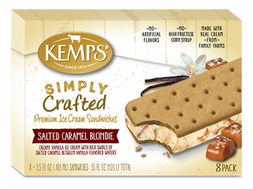 Kemps Simply Crafted Salted Caramel Blondie Ice Cream Sandwiches Perspective: front