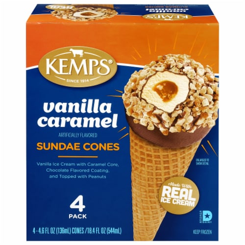 Kemps Vanilla Caramel Sundae Cones 4 Count Perspective: front