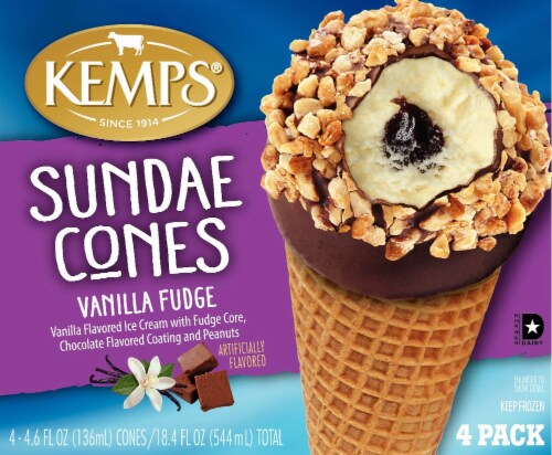 Kemps Sundae Vanilla Fudge Ice Cream Cones Perspective: front