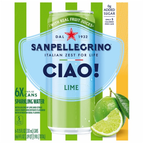 San Pellegrinio Ciao! Lime Sparkling Water Cans Perspective: front