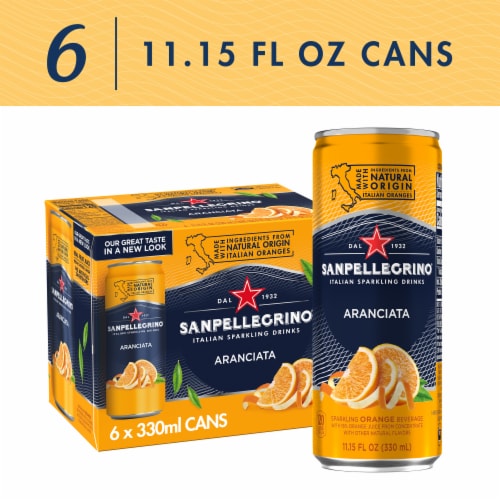 Sanpellegrino Italian Sparkling Drink Aranciata Sparkling Orange Beverage Cans Perspective: front
