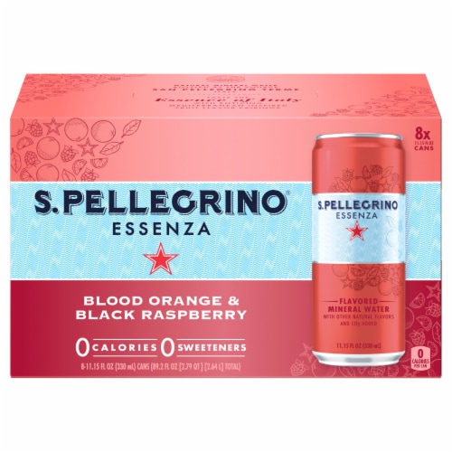 San Pellegrino® Essenza® Blood Orange & Black Raspberry Flavored Sparkling Water Cans Perspective: front