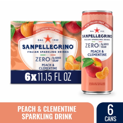 Sanpellegrino Italian Sparkling Drink Zero Sugar Peach and Clementine Perspective: front