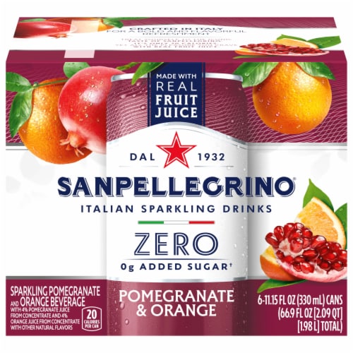 Sanpellegrino® Zero Sugar Pomegranate & Orange Italian Sparkling Drinks Perspective: front