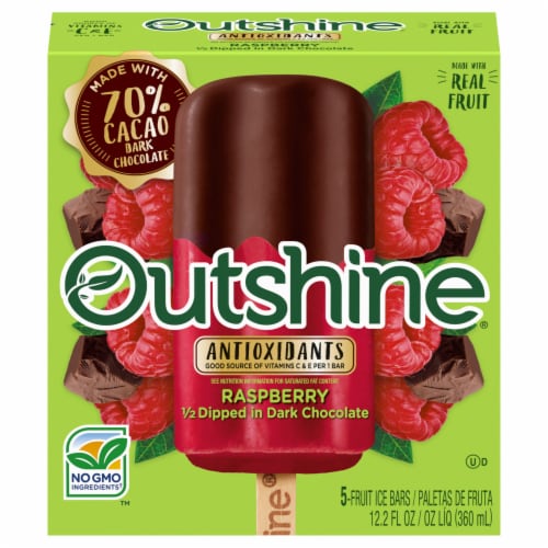 Outshine Dark Chocolate Dipped Raspberry Fruit Bars Perspective: front