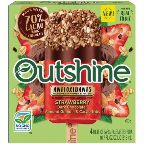 Outshine Strawberry Dark Chocolate Almond Granola & Cacao Nibs Fruit Ice Bars Perspective: front