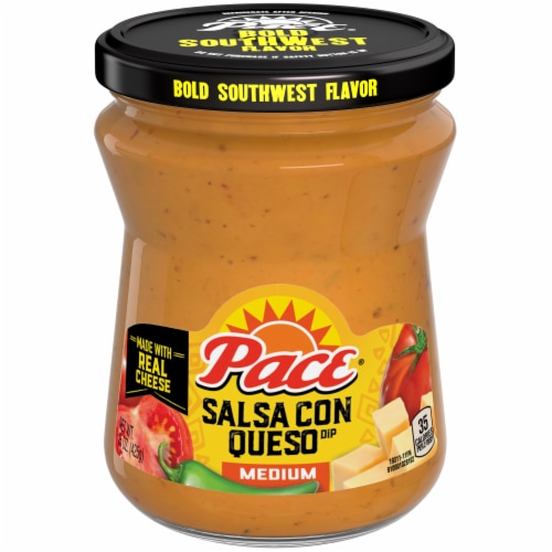 Pace® Medium Salsa con Queso Dip Jar Perspective: front