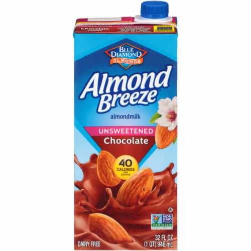 Almond Breeze® Dairy Free Shelf Stable Unsweetened Chocolate Almond Milk Quart Perspective: front