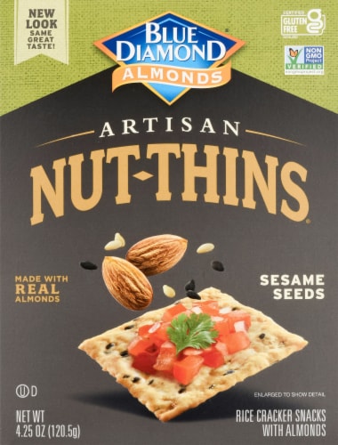 Blue Diamond Nut-Thins Artisan Sesame Seeds Almond Crackers Perspective: front
