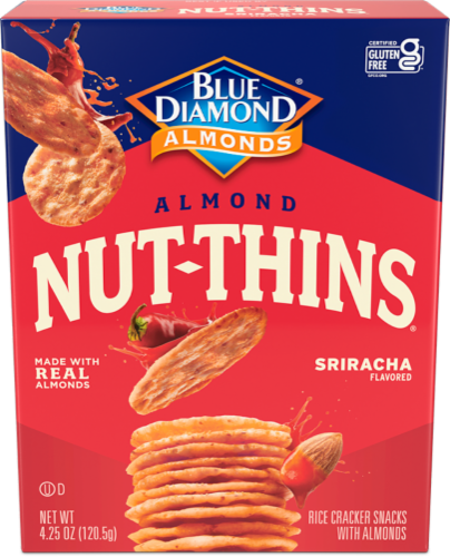 Blue Diamond Almond Nut-Thins Sriracha Rice Cracker Snacks Perspective: front